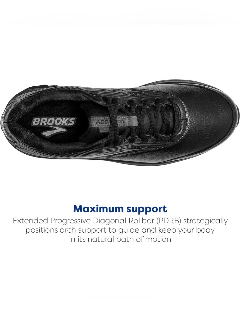Women’s Brooks Addiction Walker 2 Slip Resistant Black Leather Sneaker - Picture 3 of 13